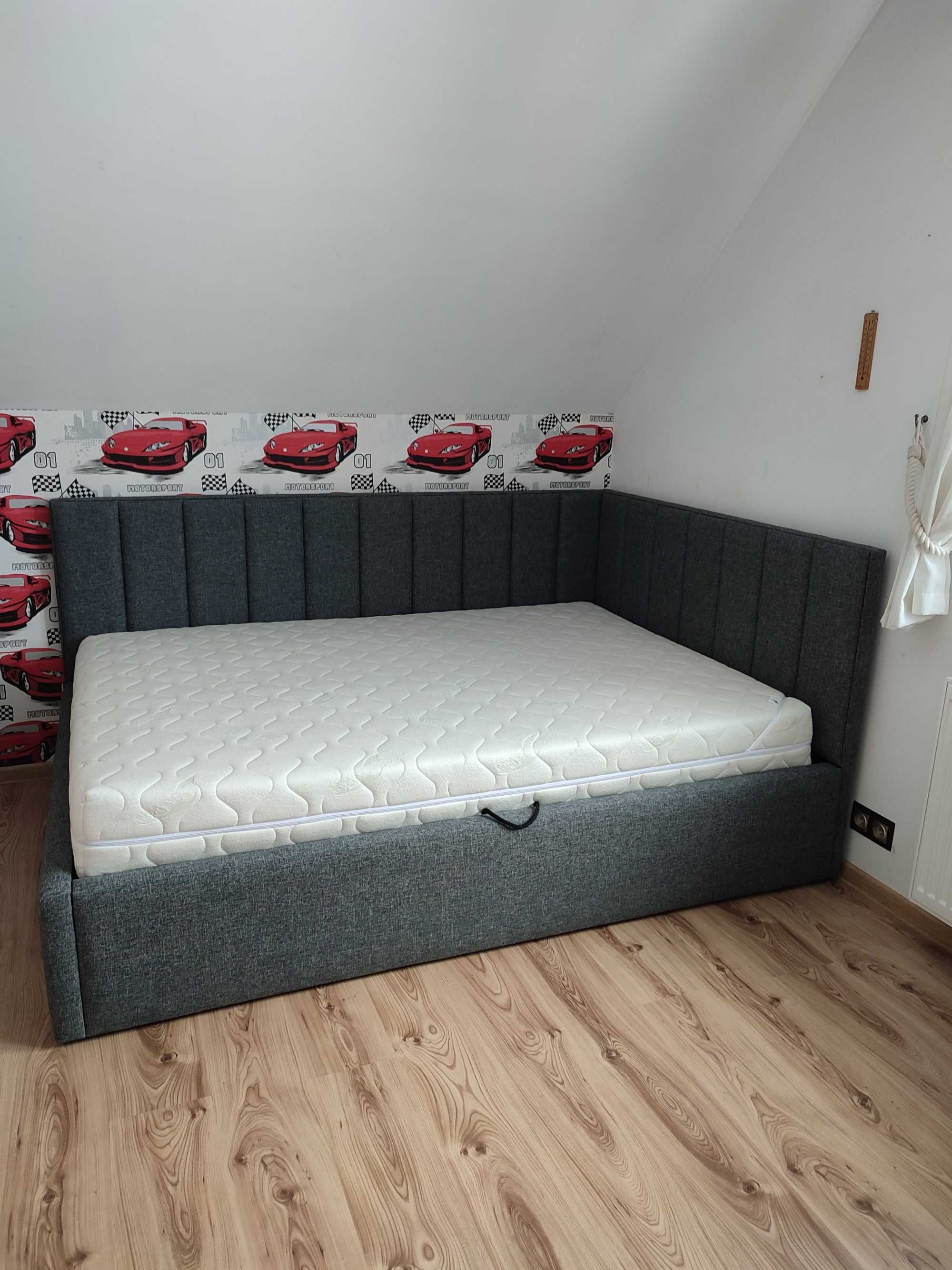 6 Łóżko tapicerowane, narożne, pojemnik,  producent 120/140 x 200