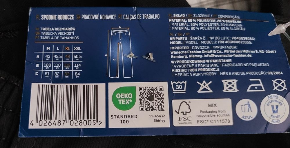 Nowe spodnie robocze Niteo XL
