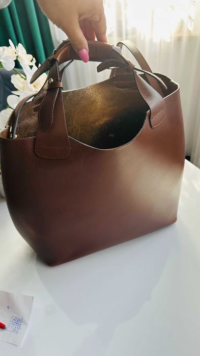 Duża torebka shopper Zara skóra bawola bawełna