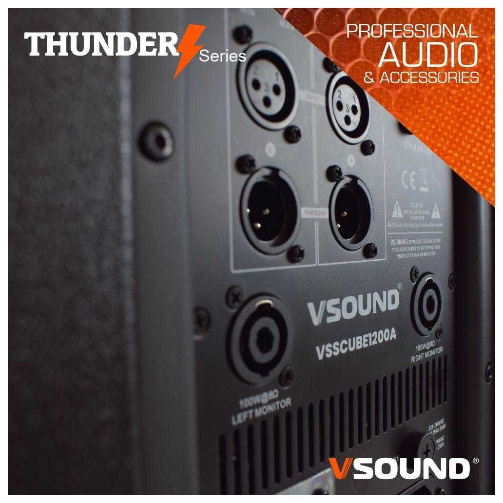 Sistema de Som Bi-Amplificado 12" USB/SD/BT 1200W VSOUND Thunder PRO