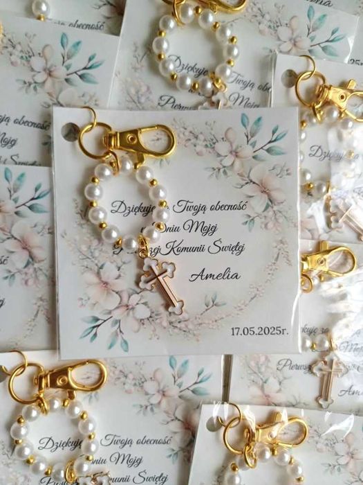 Różaniec dziesiątka brelok Komunia na Chrzest podziękowanie dla gości