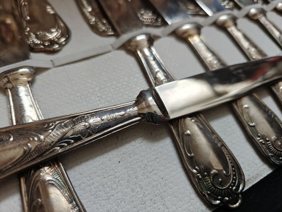 Piękne sztućce retro posrebrzane włoski komplet w walizce srebro antyk