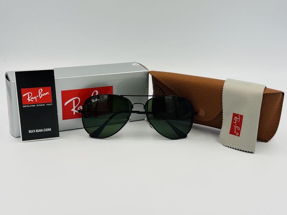 Солнцезащитные очки Ray Ban Aviator Metal 3026 Black-Green 62мм стекло