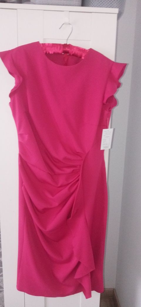 Nowa sukienka z metką fuksja różowa midi falbanki