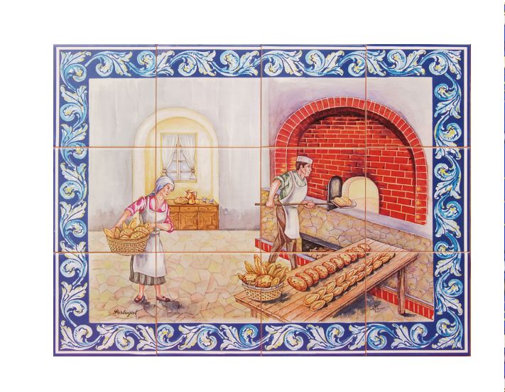 NOVO Painel de Azulejos Forno a Lenha de Pão Padaria Padeiros 60x45 CM