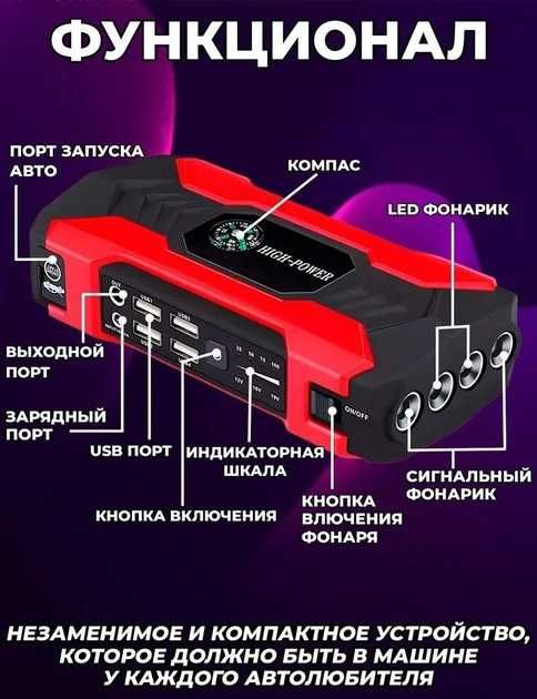 Пуско-зарядное устройство (бустер) для авто Jump Starter 48000 мА·ч