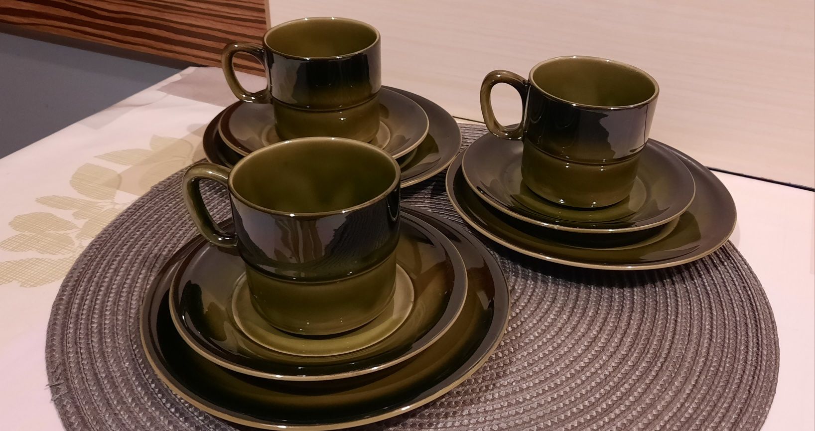 Zielone trio porcelit Tułowice PRL