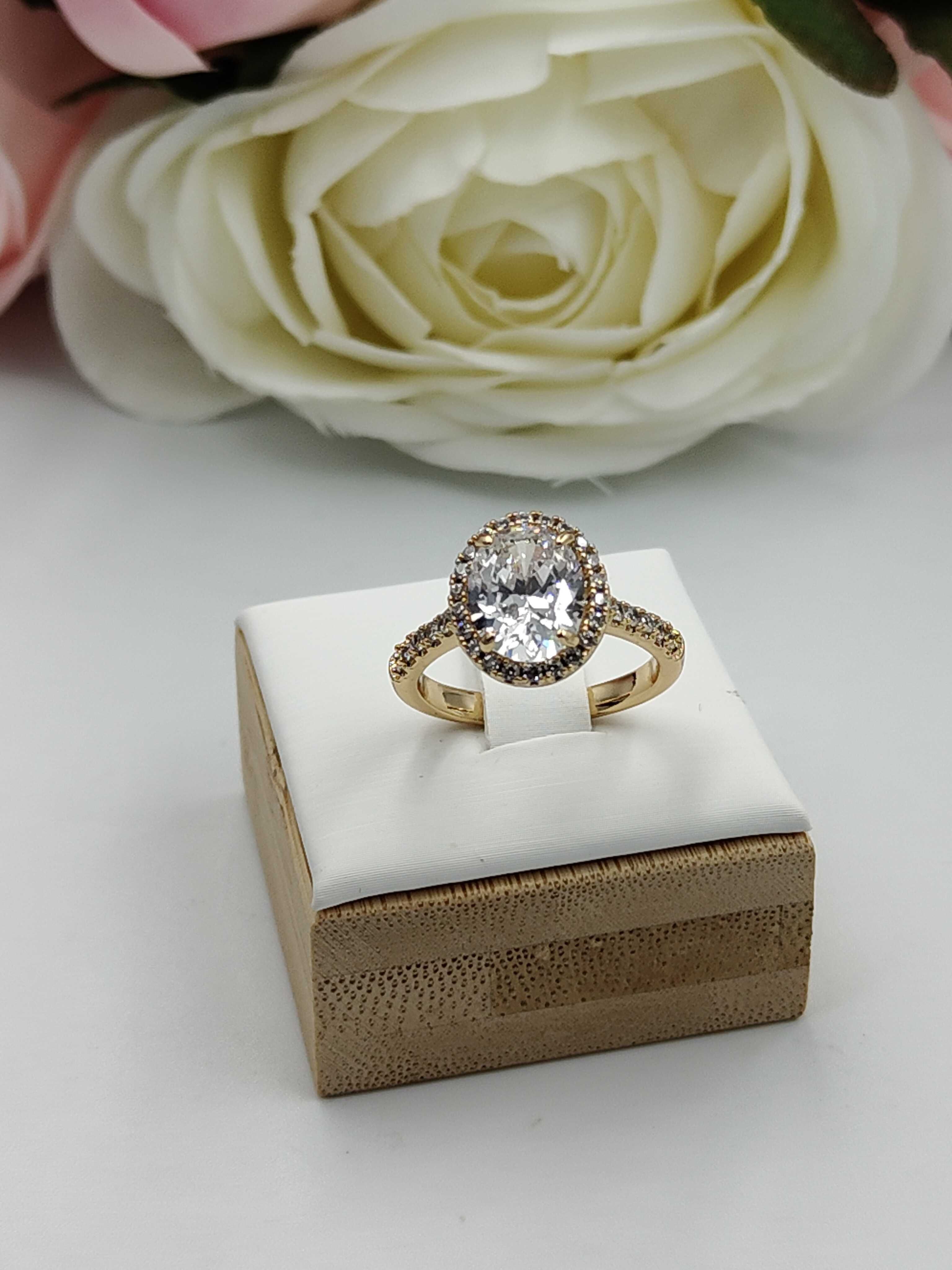 Pierścionek pozłacany 18k złotem brylant LADY rozmiar 7,8