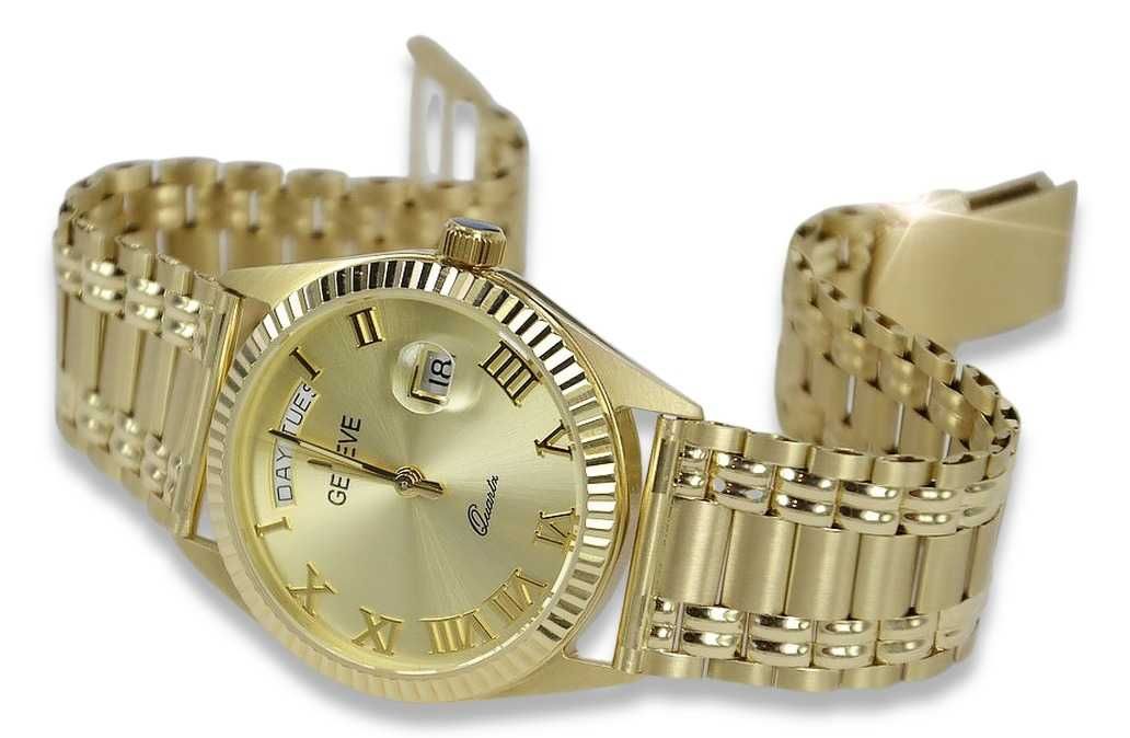 Złoty zegarek z bransoletą męski 14k Geneve mw013ydy2&mbw006y W