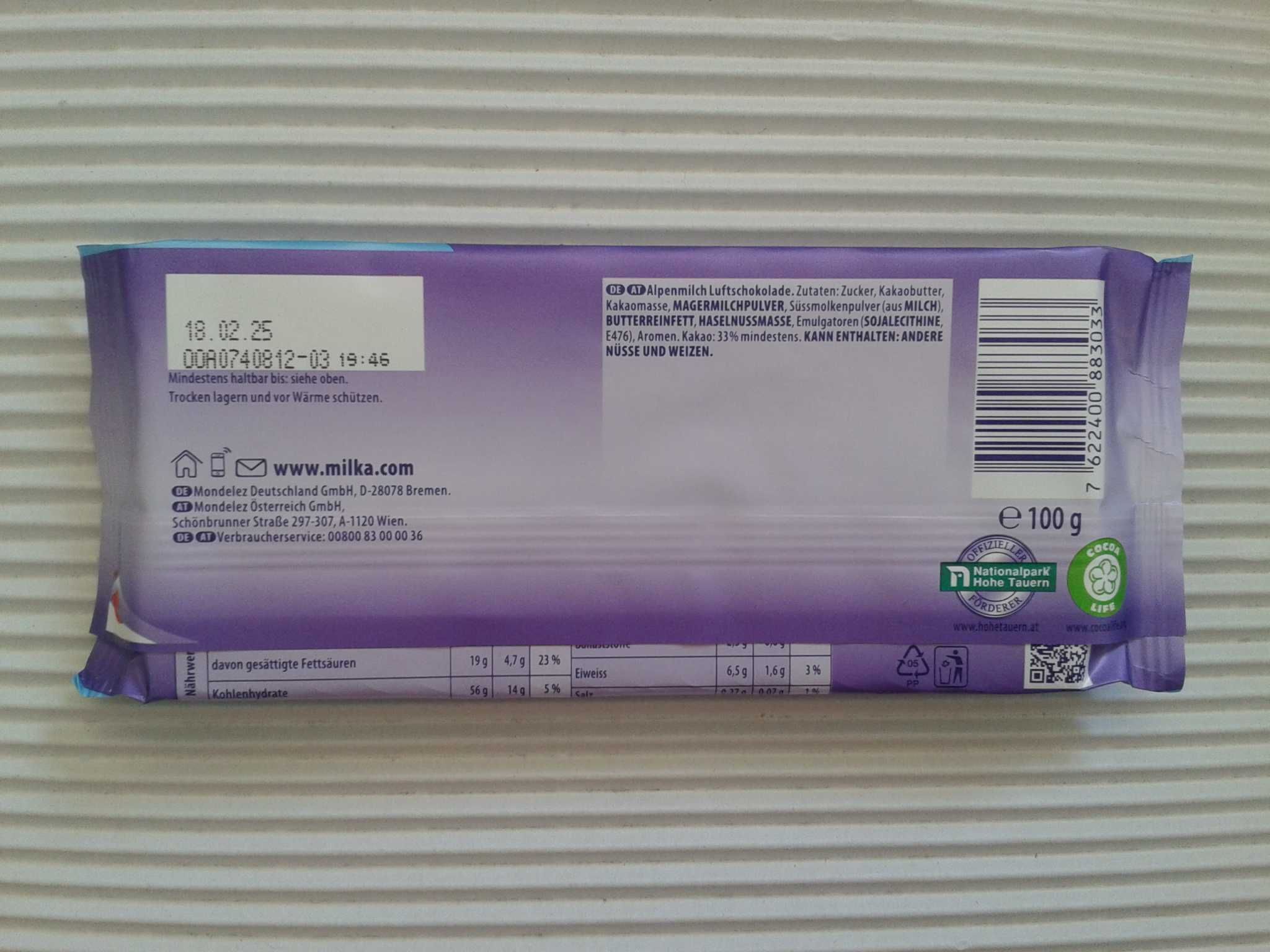 MILKA Czekolada mleczna Alpenmilch BĄBELKOWA Luflee z Niemiec 100 g