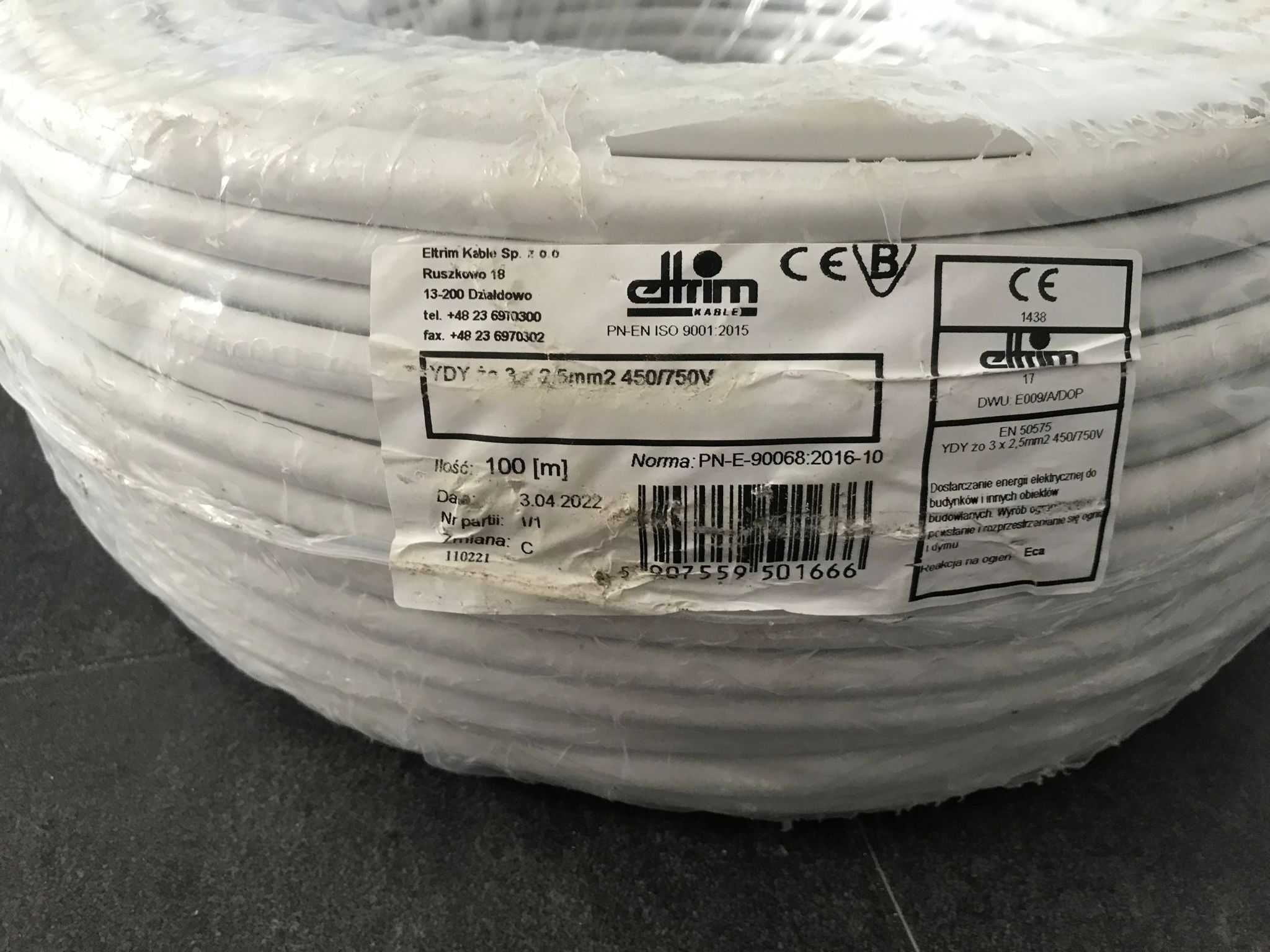 YDYżo 3x2,5 mm2  450/750V