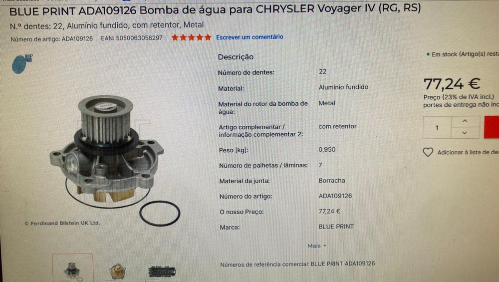 Bomda de Agua Chrysler Voyager IV