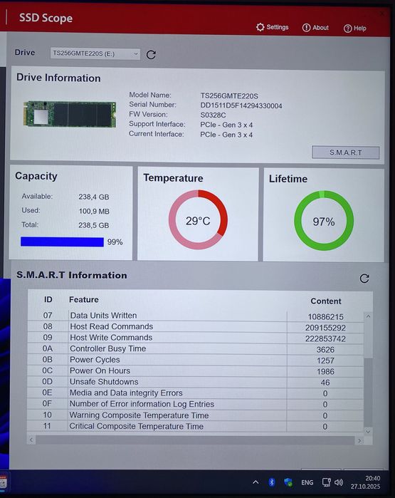 Transcend PCIe SSD 220S 256Gb (TS256GMTE220S) + радіатор