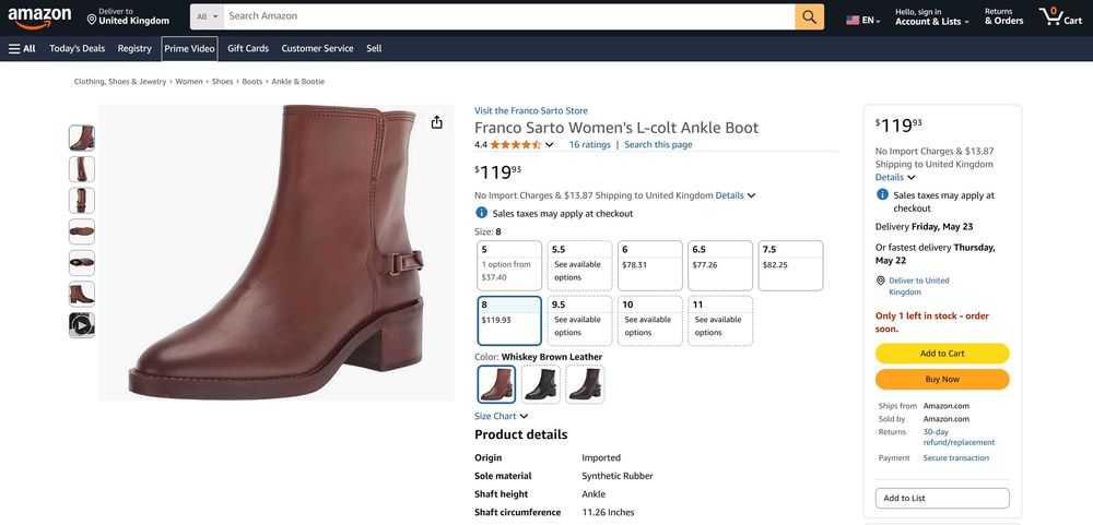 Шкіряні Ботинки Franco Sarto Women's L-colt Ankle Boot 39р/27 см