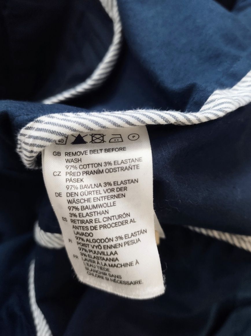 Wiosenny dwurzędowy granatowy trencz damski, H&M, roz.38-40