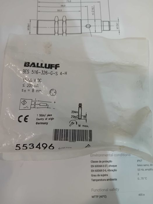 Sensor indutivo 18mm pnp 24vdc BALLUFF