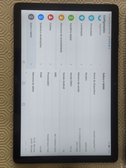 Tablet Huawei T10s 64 GB,4G,faz chamadas,=a novo+capa NOVA