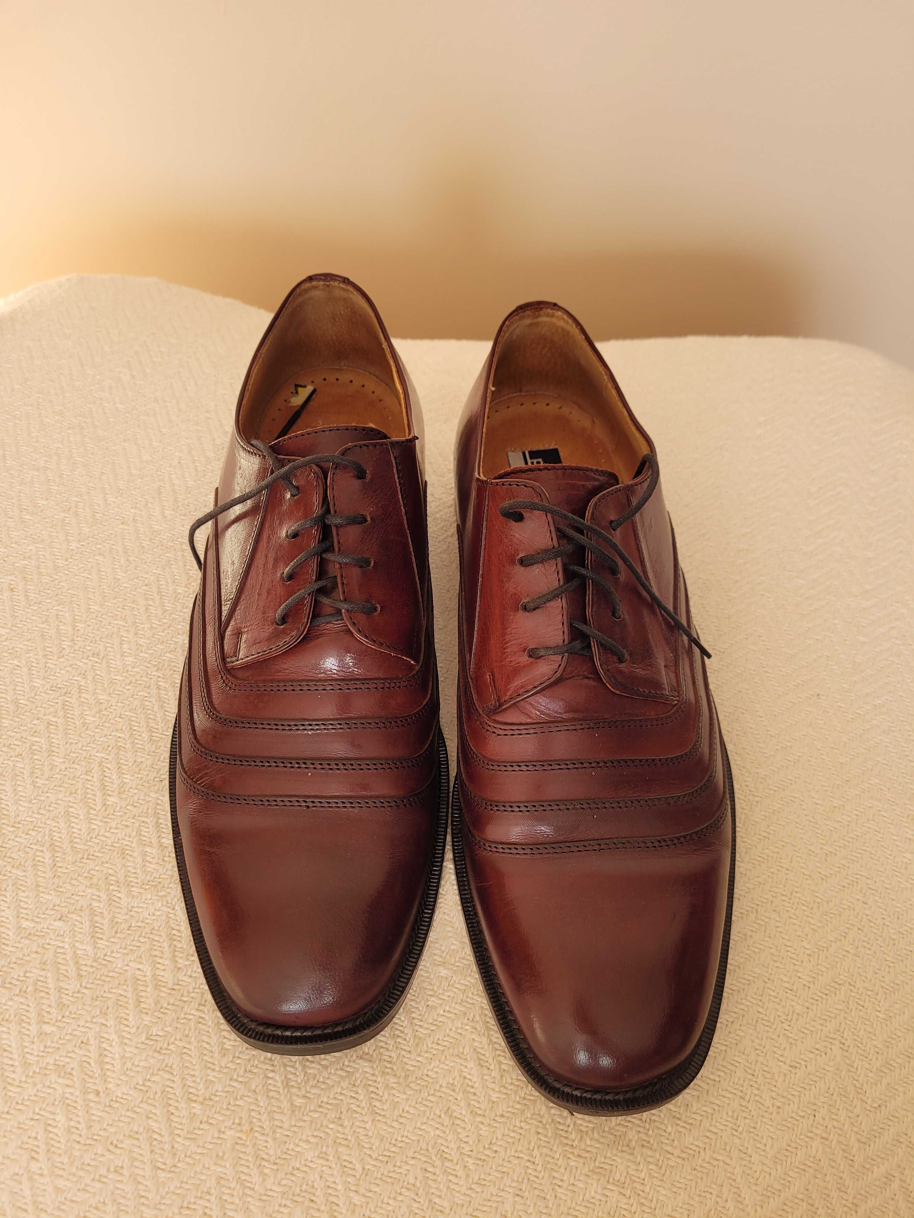 Eleganckie garniturowe męskie skórzane buty burgundowe Piero Bruni 45