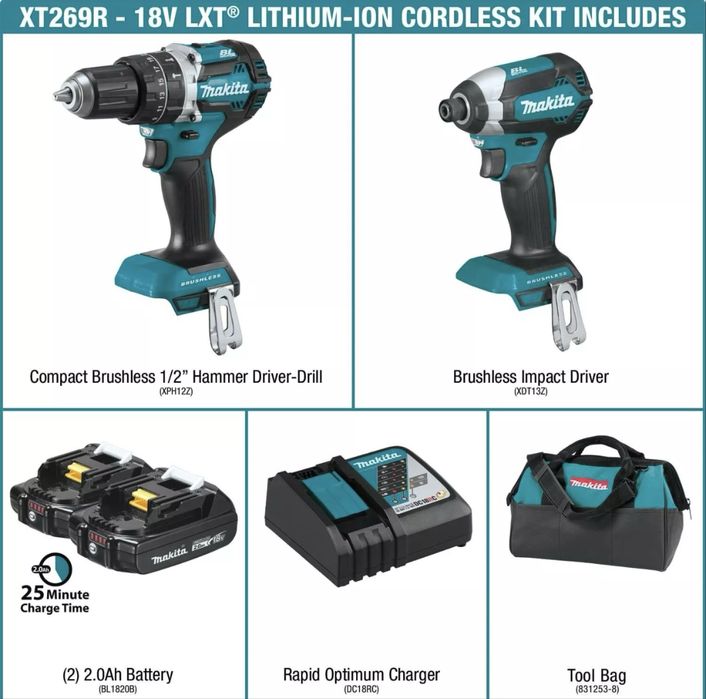 Набір шуруповертів Makita XT269R 18v