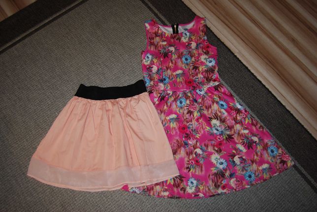 morelowa spódnica i różowa sukienka rozmiar 152