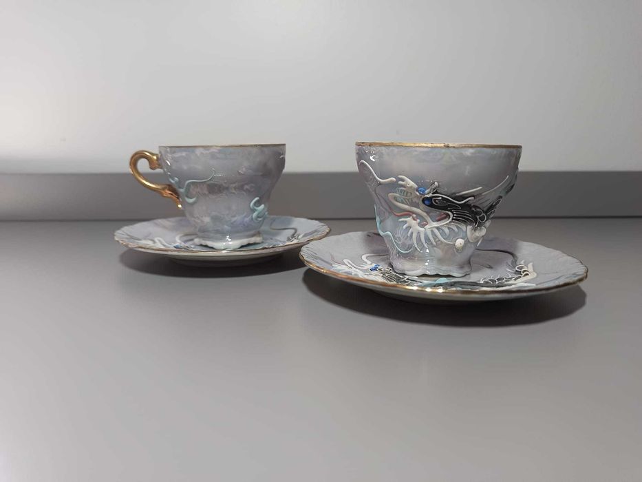 Chávenas Japonesas em Madre Pérola – Dragão em Relevo