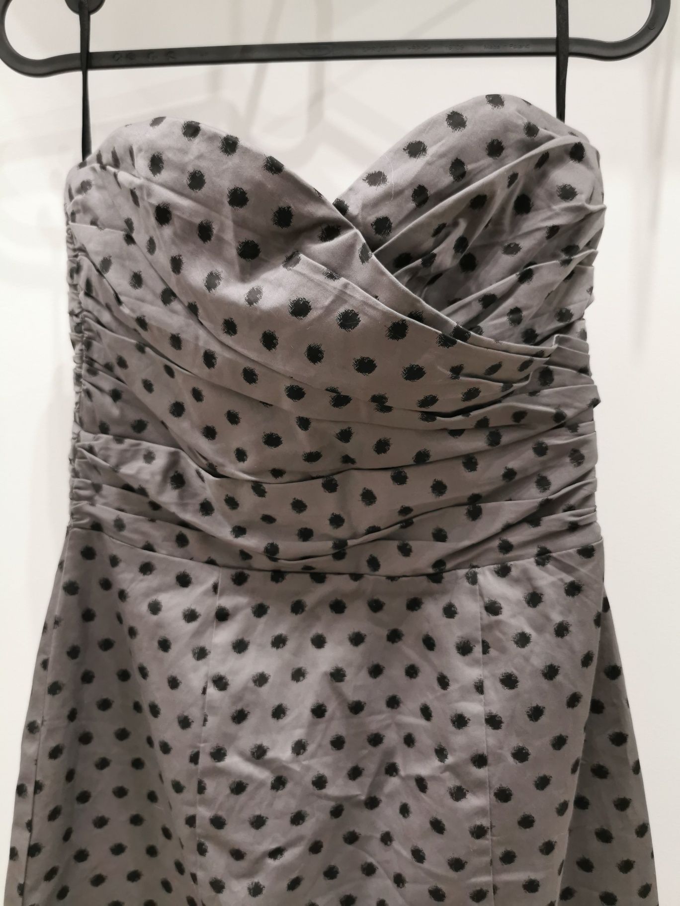 Szara sukienka groszki gorsetowa pinup kropki bodycon bal drapowana 36