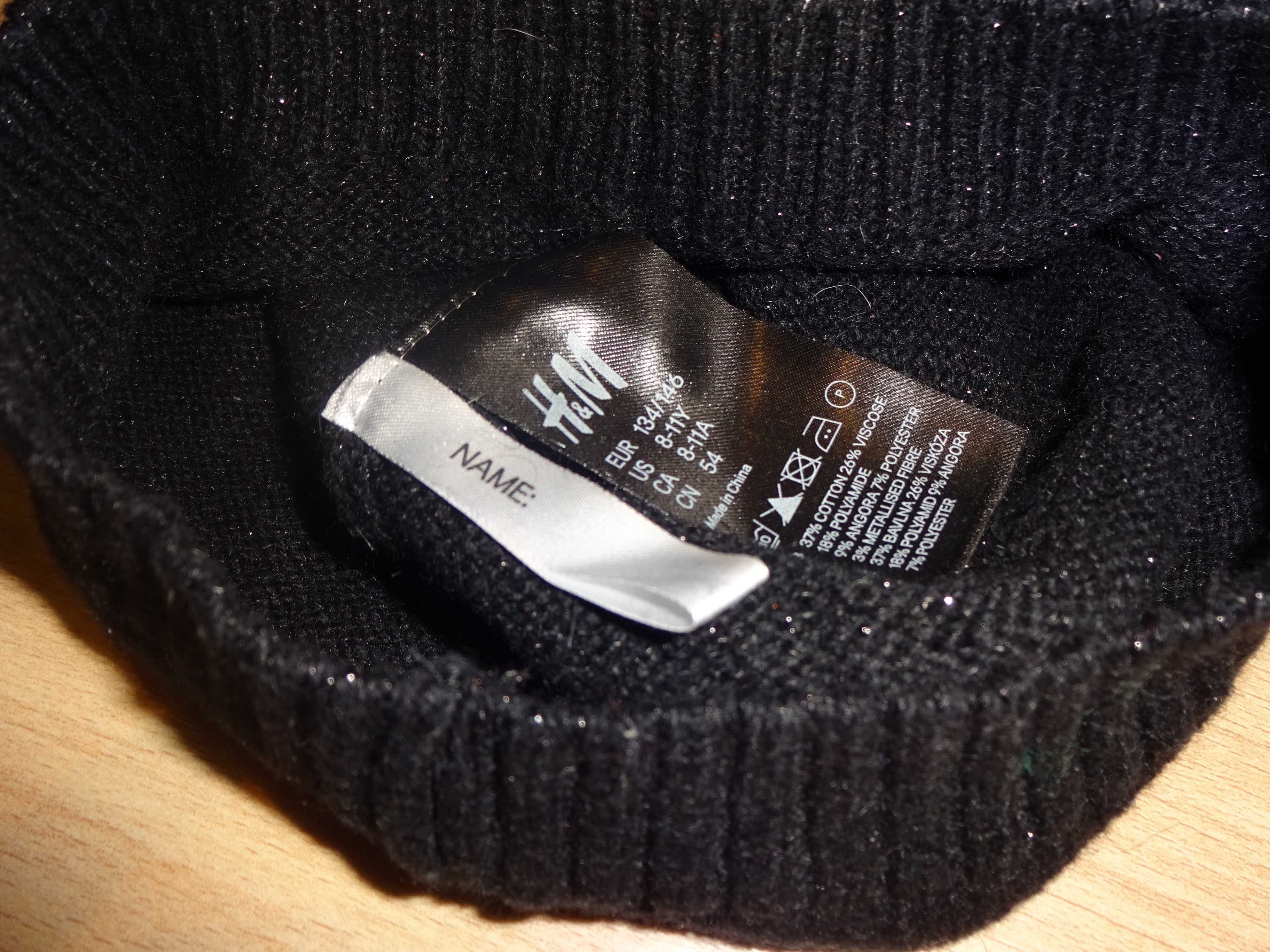 H&M czarna błyszcząca z kokardką czapka OKAZJA jak nowa 8-11 lat