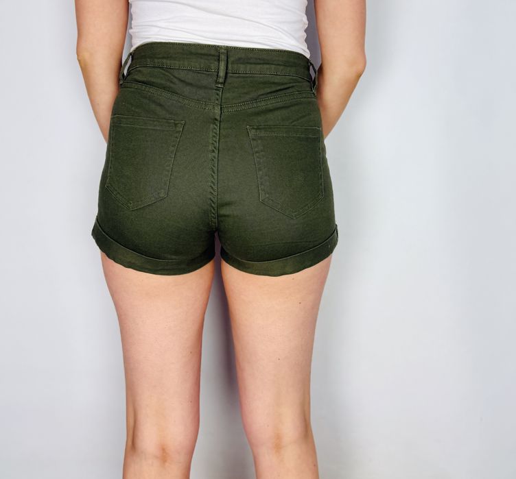 Ciemnozielone szorty z wysokim stanem XS 34 H&M