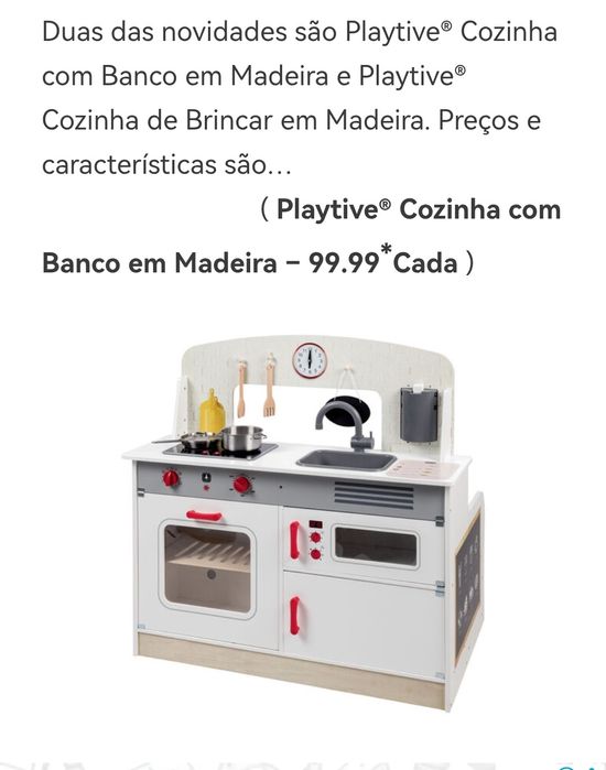 Cozinha de brincar com banco de madeira
