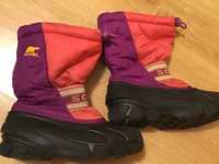 Sorel śniegowce buty zimowe ze skarpetą , różowo-bordowe, rozmiar 33
