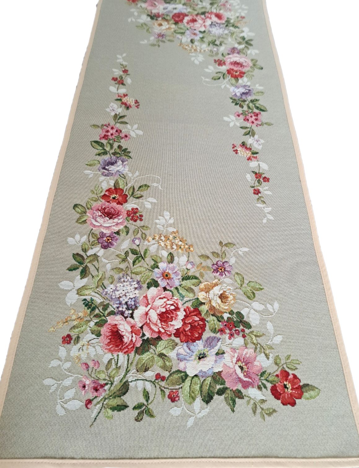 Bieżnik gobelinowy beżowy w róże 40x100 cm 1162LI Rose Linen