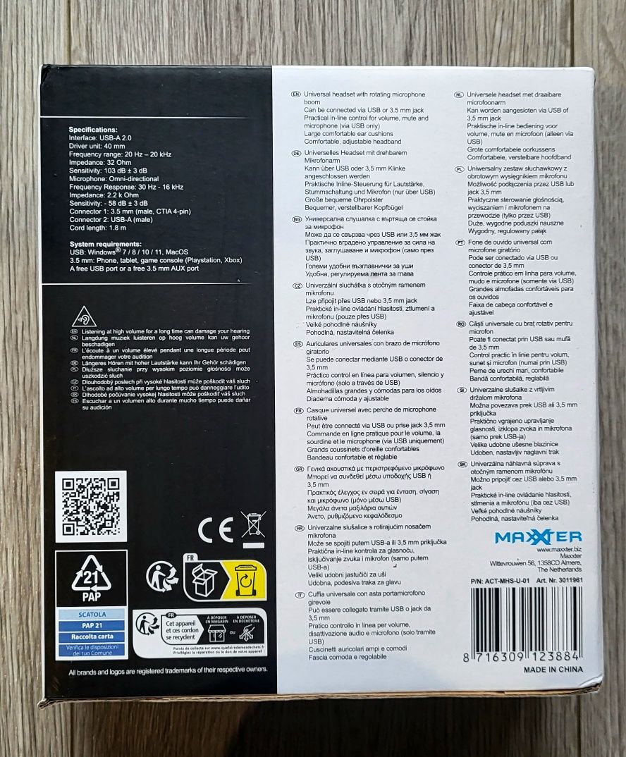 Słuchawki stereo Maxxter z mikrofonem