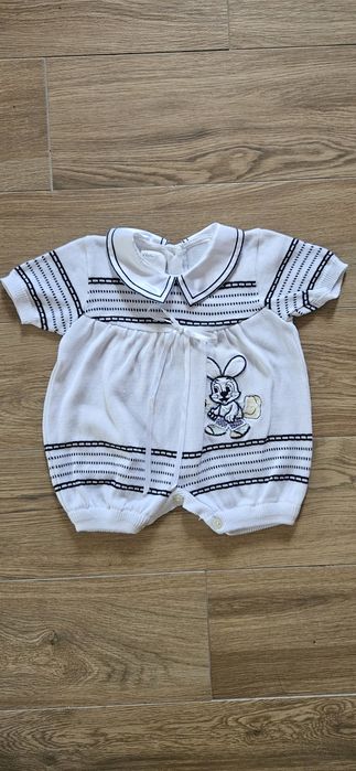 Strój na chrzest biały rampers dzianina retro vintage jak nowy chrzczo