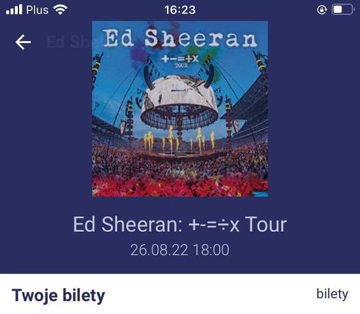 Ed Sheeran bilety na koncert 26.08.2022 godz.18:00