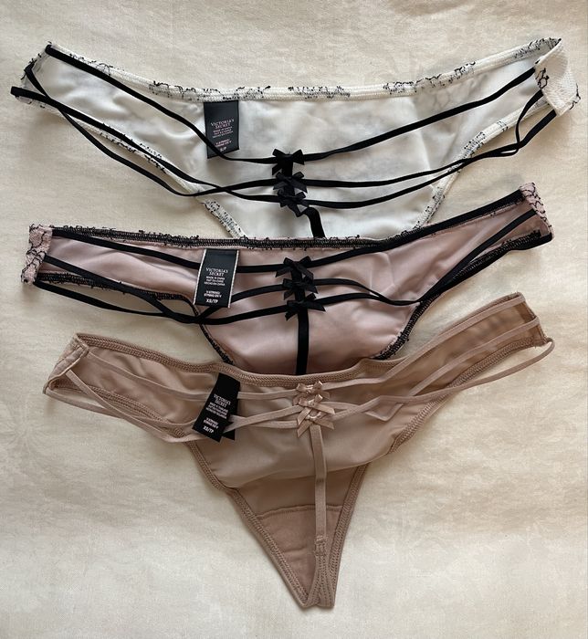 Трусики стрінги Victoria’s Secret білі рожеві бежеві з бантиками XS, S