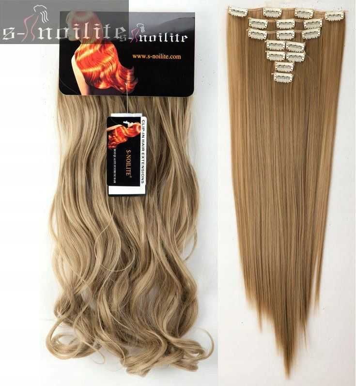 Doczepiane włosy clip in naturalny ciemny blond 60 cm 8 tresek