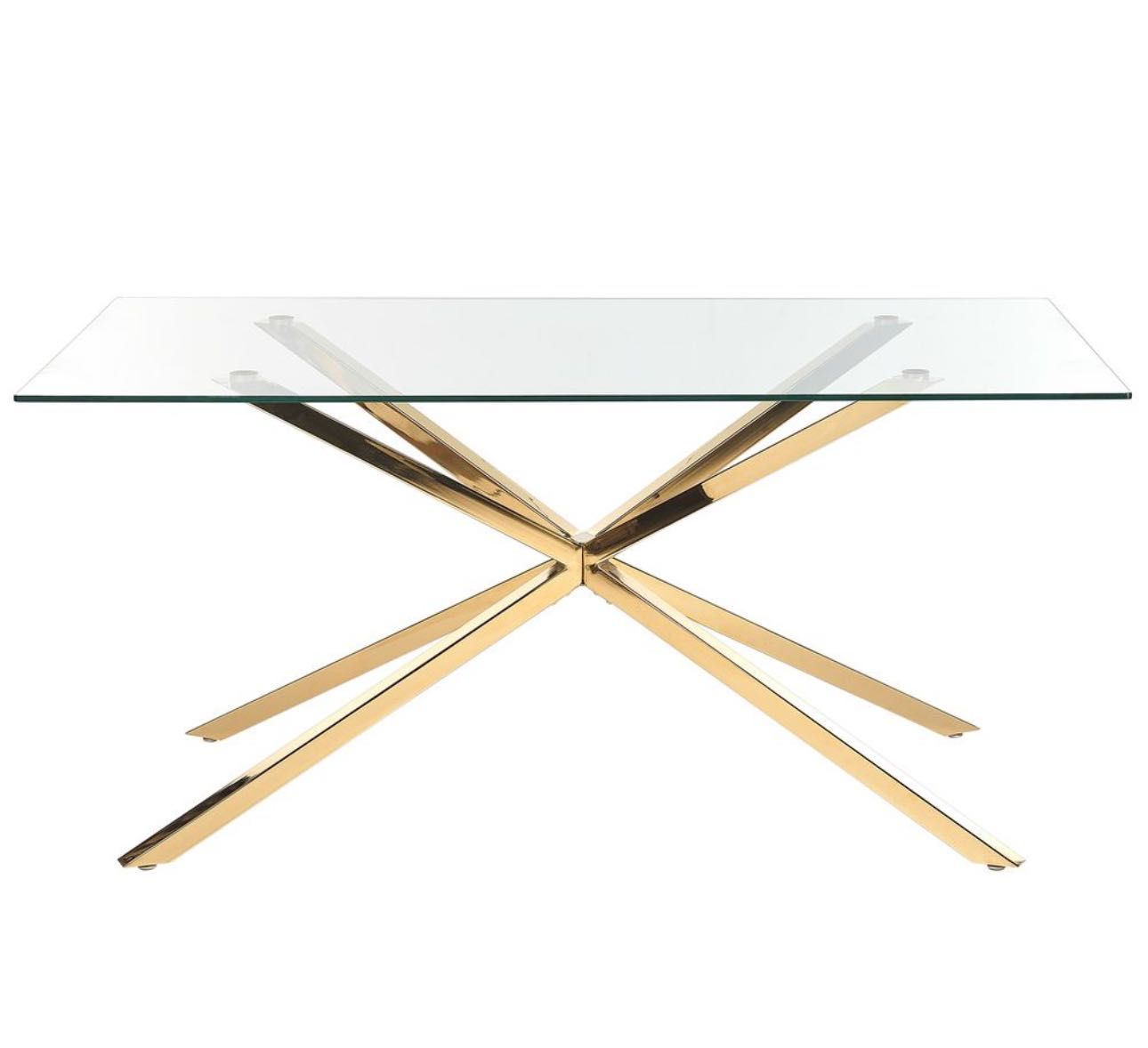 Mesa de vidro e pés em dourado