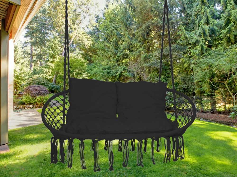 Fotel Wiszący Bocianie Gniazdo z Poduszkami Boho Czarny