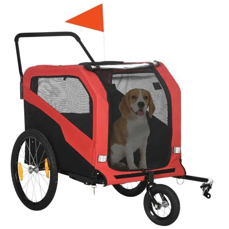 PawHut Przyczepa rowerowa dla dzieci, z odblaskami, 1 flaga, 170x77x90