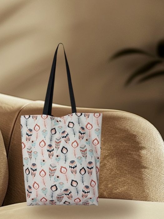 Torba zakupowa, plażowa, wodoodporny, kolorowe piórka, handmade