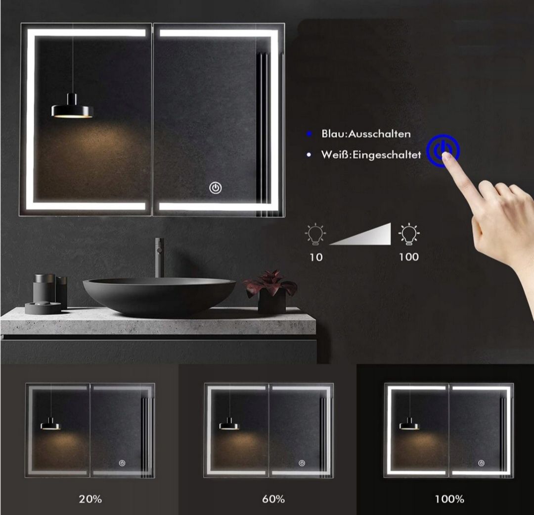 Szafka łazienkowa LED aluminium dotykowa 80/90cmx60cm