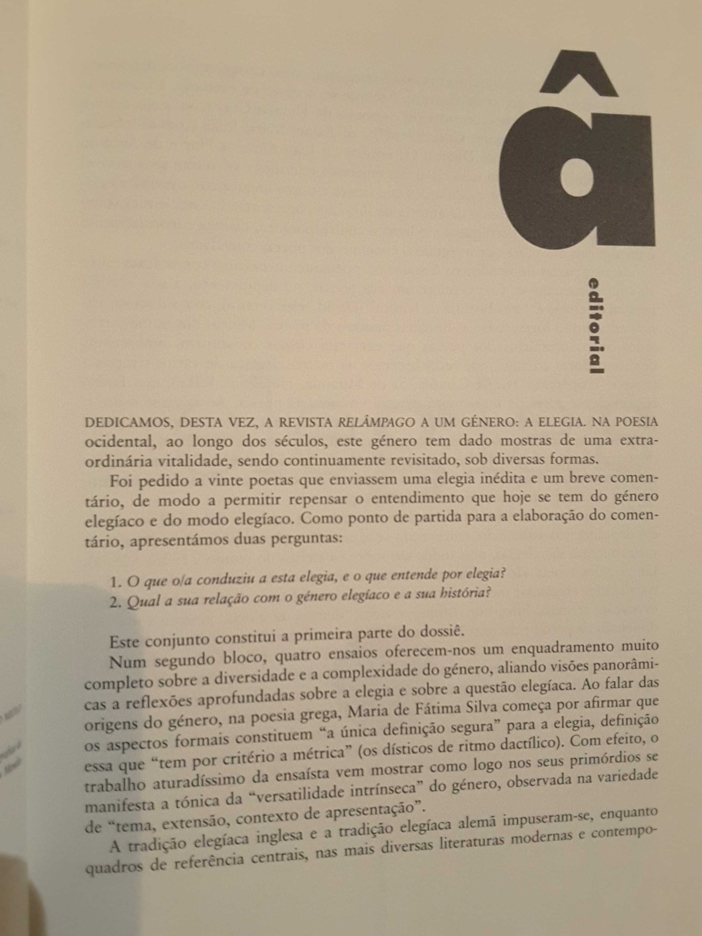 Tolentino Mendonça / Relâmpago, Revista de Poesia (Elegias)