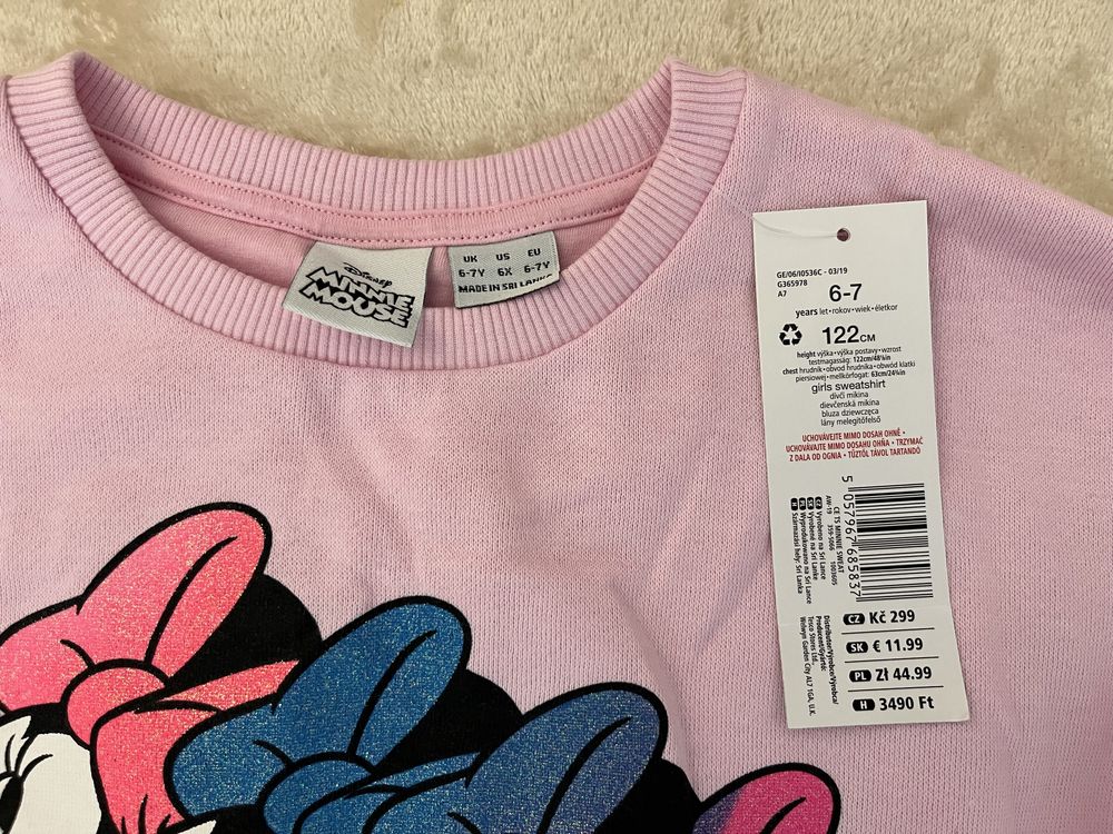 Śliczna bluza dla dziewczynki różowa Myszka Minnie Disney rozmiar 122