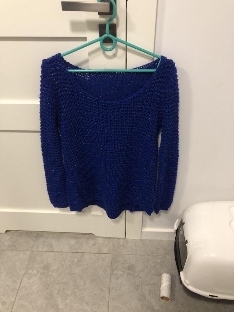 Tanio piękny sweterek sweter brokat niebieski uniwersalny M L S luźny