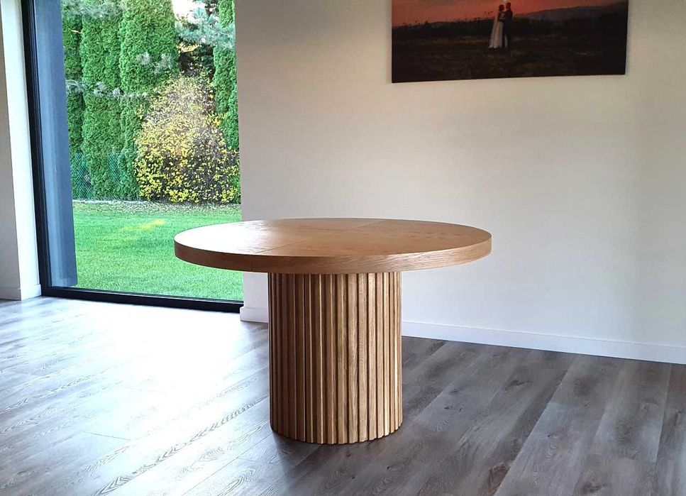 Nowoczesny stół dębowy okrągły rozkładany lamele 2x50cm Loft 8