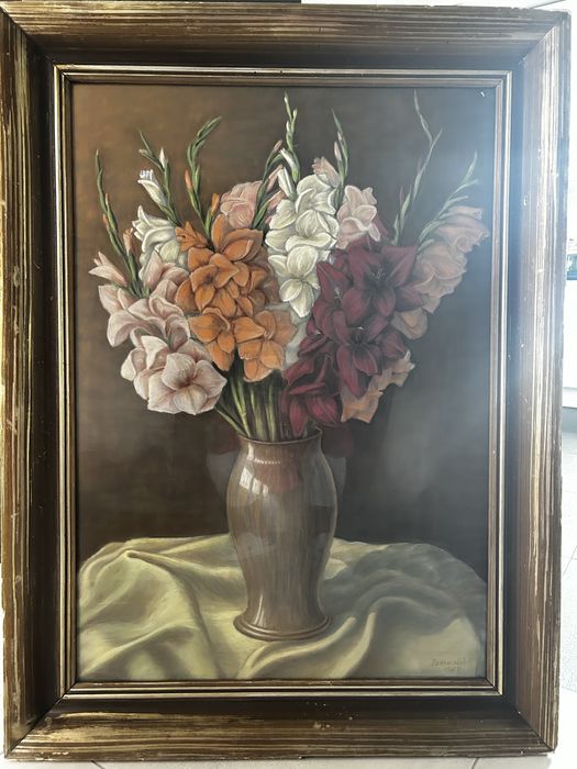 Stary obraz rysunek kwiaty 1957r Tomančik