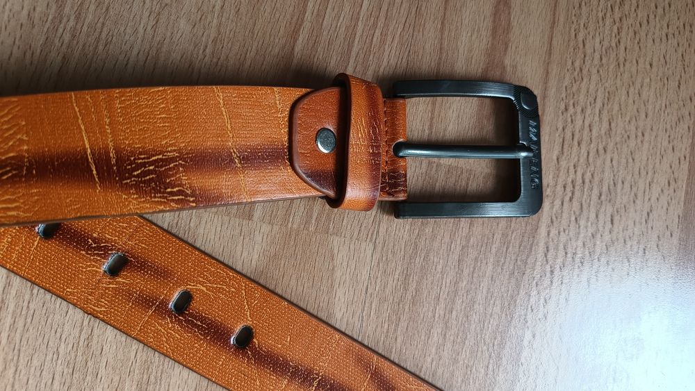 116cm Nowy pomarańczowy pasek skórzany belt sprzączka koloru srebrnego