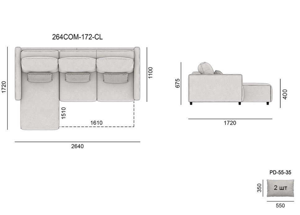 Диван Blanche кутовтй - розмір 264