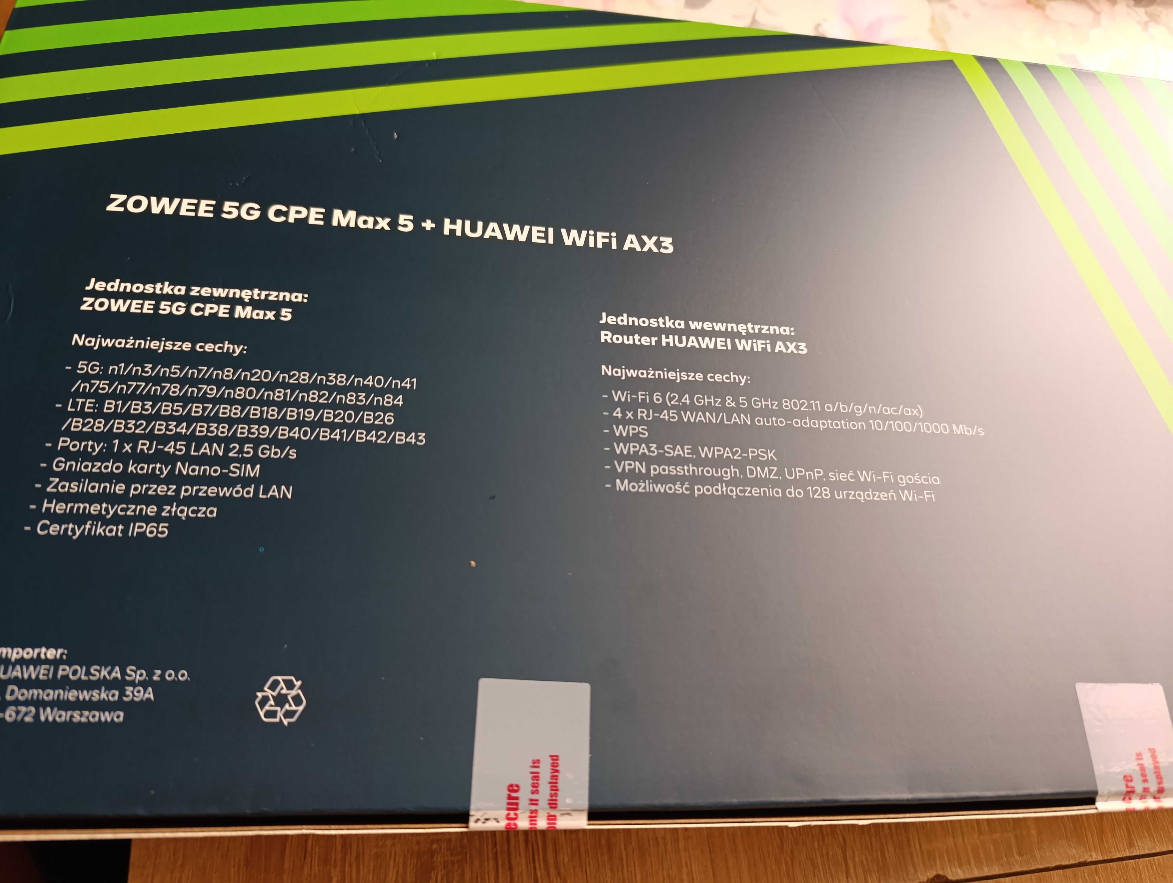 Zowee 5G CPE Max 5 + Huawei Wifi AX3