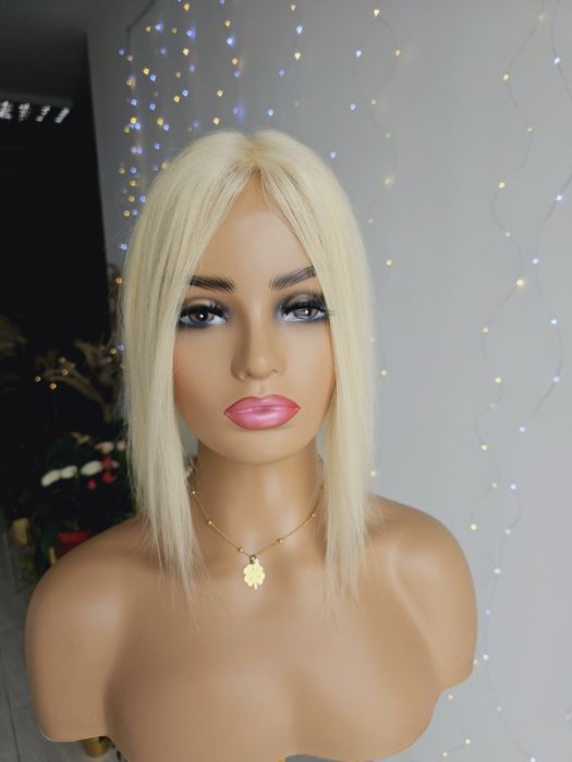 Tupet topper z włosów naturalnych jasny blond Monika imitacja skóry